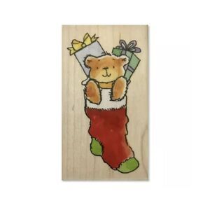 Penny Black WARM‎ N SNUG Red Rubber Wood Stamp Christmas Holiday Stocking Bear